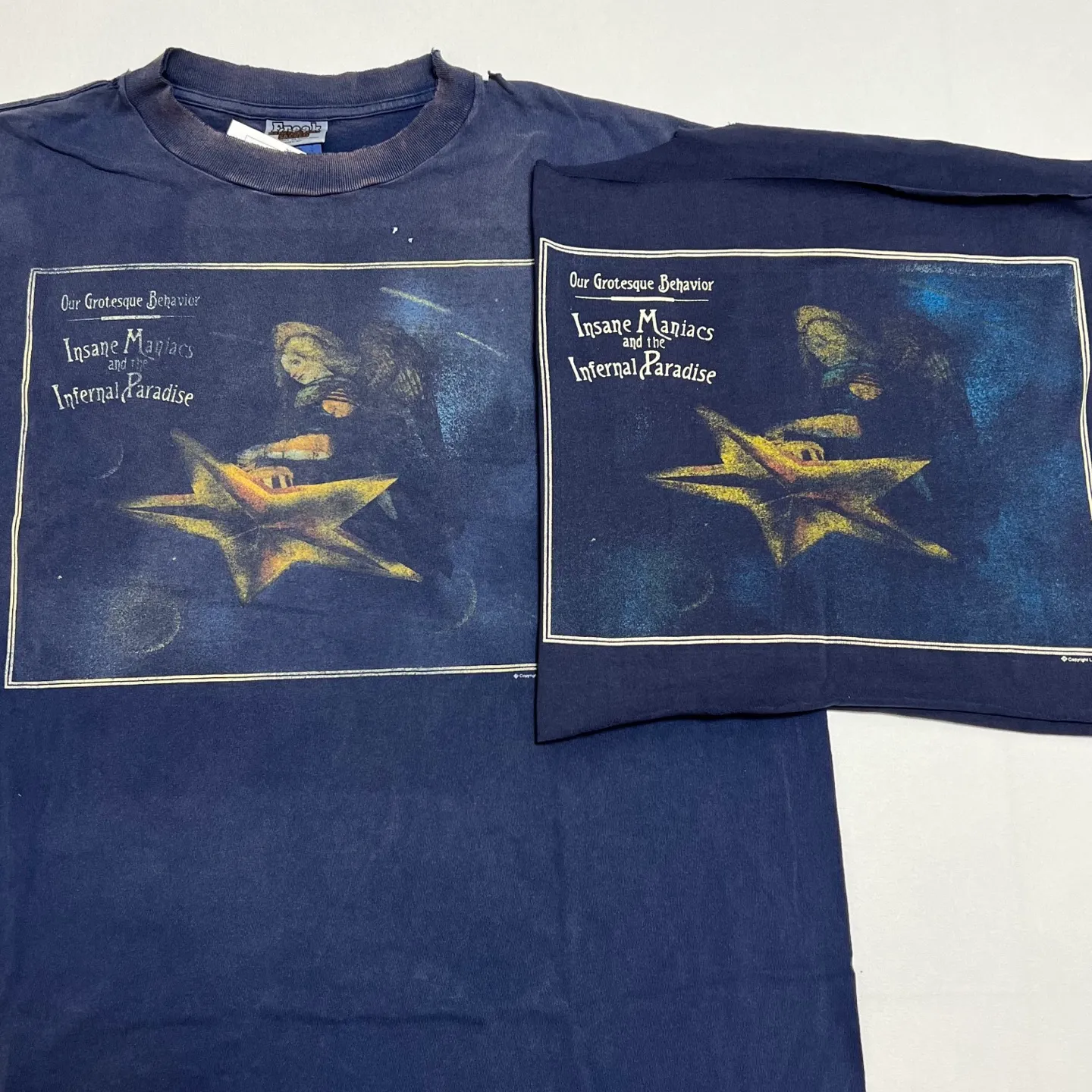 Printing proofing CACTUS PLANT FLEA MARKET x SAINT Mxxxxxx STAR SS TEE/NAVY New CPFM star smiley holed and distressed short sleeves Washed blue S-XL Genuine consistent tube weaving without side seams High weight OE yarn fabric Assute dyeing Multiple horse fades Heavy washing Water worn holes Customized joint main mark/wash mark/little angel anti-counterfeiting label